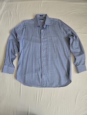 Peter Millar Men's Blue Gingham Button Up Shirt Classic Fit Size XL 100% Cotton